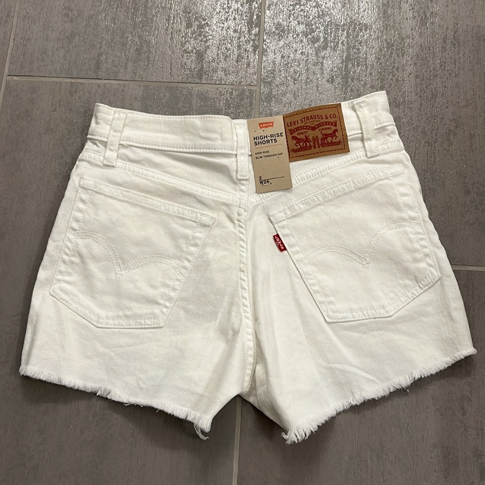 Levi’s White High Rise Shorts - Distressed Cut Off - Picture 3 of 8